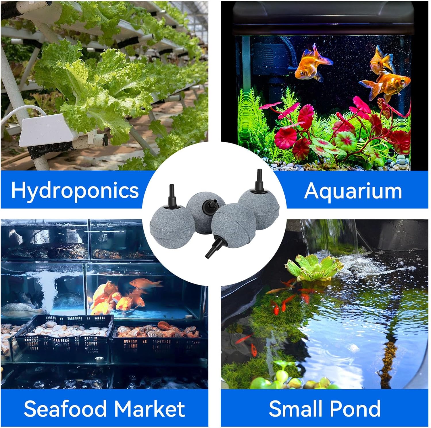 AQUANEAT Air Stones for Ponds 2 Inch, Long Lasting Aerator Oxygen Diffuser, Air Pump Accessories for Aquariums, Fish Tanks, Hydroponics and DWC Reservoirs 4 Pack